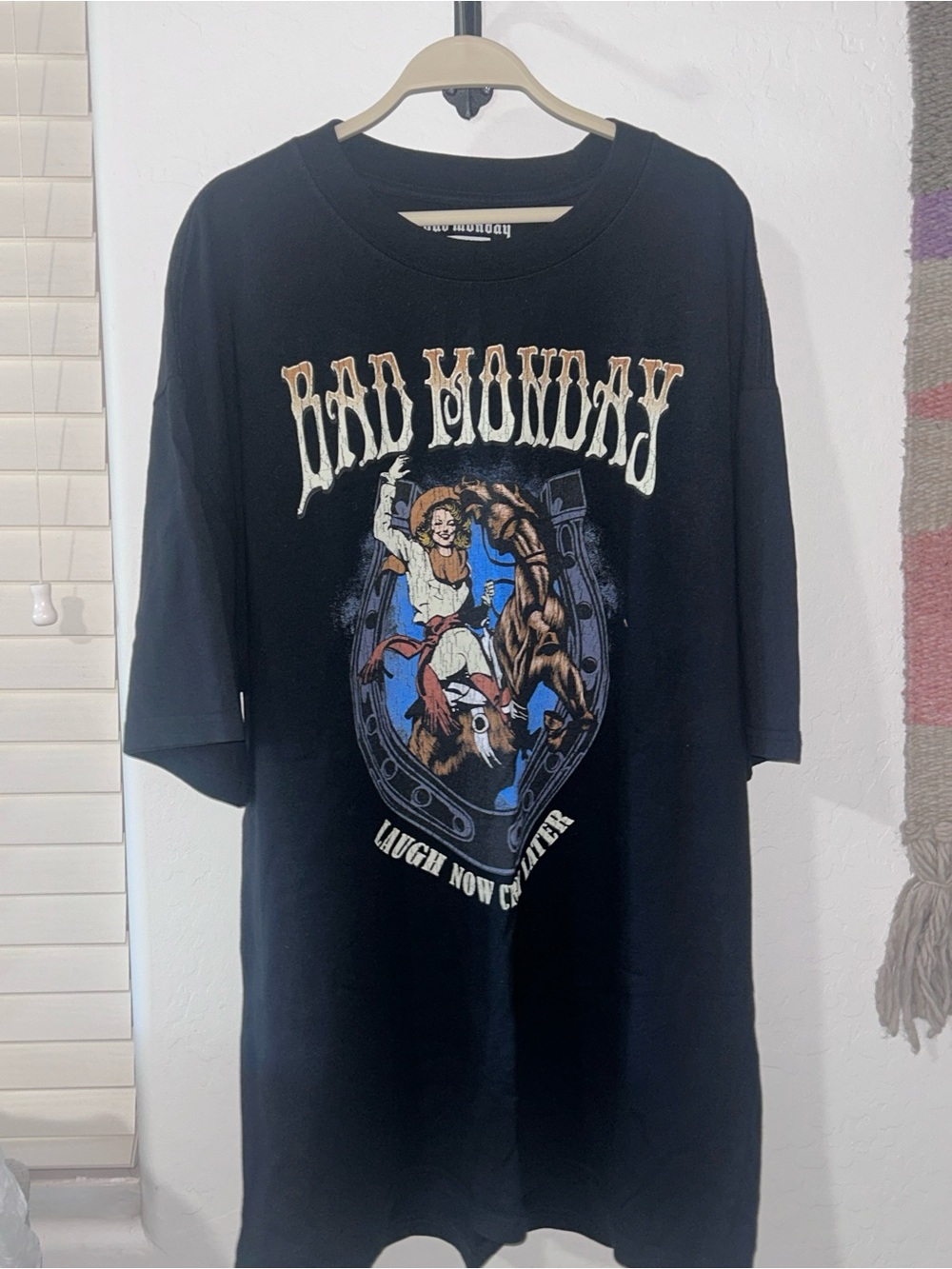 Bad Monday Black Graphic Oversized Tee - XL - Cowgirls Rule